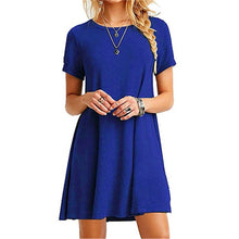 Load image into Gallery viewer, Women Boho solid blue Dress Chiffon Summer Party Evening Beach Mini Dress Sexy Women Clothes Short Sleeve Sundress