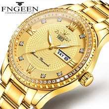 Load image into Gallery viewer, Luxury men's quartz watch brand steel calendar 30 meters Rolexable waterproof men's quartz watch gold clock relogio masculino