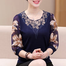 Load image into Gallery viewer, Hollow Out 2020 New Lace Blouse Shirt Older Women Half Sleeve Flower Printed Plus Size Transparent Chiffon Female tops 901F5
