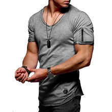 Load image into Gallery viewer, 2020 New V collar T shirt Men Fitness Bodybulding T shirts High Street Summer Short Sleeve Zipper t-shirts tops Plus Size S-5XL