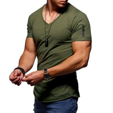 Load image into Gallery viewer, 2020 New V collar T shirt Men Fitness Bodybulding T shirts High Street Summer Short Sleeve Zipper t-shirts tops Plus Size S-5XL