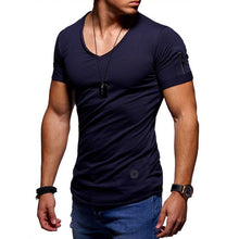 Load image into Gallery viewer, 2020 New V collar T shirt Men Fitness Bodybulding T shirts High Street Summer Short Sleeve Zipper t-shirts tops Plus Size S-5XL