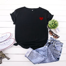Load image into Gallery viewer, JCGO Summer Cotton Women Heart Print T Shirt S-5XL Plus Size Short Sleeve Tees Tops Casual Simple O-Neck Female TShirts
