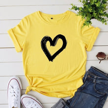 Load image into Gallery viewer, JCGO Summer Cotton Women Heart Print T Shirt S-5XL Plus Size Short Sleeve Tees Tops Casual Simple O-Neck Female TShirts