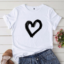 Load image into Gallery viewer, JCGO Summer Cotton Women Heart Print T Shirt S-5XL Plus Size Short Sleeve Tees Tops Casual Simple O-Neck Female TShirts