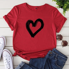 Load image into Gallery viewer, JCGO Summer Cotton Women Heart Print T Shirt S-5XL Plus Size Short Sleeve Tees Tops Casual Simple O-Neck Female TShirts