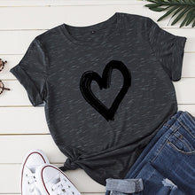Load image into Gallery viewer, JCGO Summer Cotton Women Heart Print T Shirt S-5XL Plus Size Short Sleeve Tees Tops Casual Simple O-Neck Female TShirts