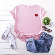 Load image into Gallery viewer, JCGO Summer Cotton Women Heart Print T Shirt S-5XL Plus Size Short Sleeve Tees Tops Casual Simple O-Neck Female TShirts