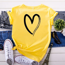 Load image into Gallery viewer, JCGO Summer Cotton Women Heart Print T Shirt S-5XL Plus Size Short Sleeve Tees Tops Casual Simple O-Neck Female TShirts