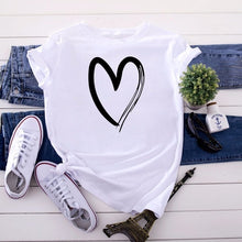 Load image into Gallery viewer, JCGO Summer Cotton Women Heart Print T Shirt S-5XL Plus Size Short Sleeve Tees Tops Casual Simple O-Neck Female TShirts