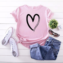 Load image into Gallery viewer, JCGO Summer Cotton Women Heart Print T Shirt S-5XL Plus Size Short Sleeve Tees Tops Casual Simple O-Neck Female TShirts