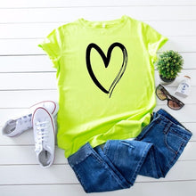 Load image into Gallery viewer, JCGO Summer Cotton Women Heart Print T Shirt S-5XL Plus Size Short Sleeve Tees Tops Casual Simple O-Neck Female TShirts