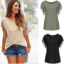 Load image into Gallery viewer, Women Cotton Tassel Casual T-shirt Sleeveless Solid Color Tees Short Sleeve O-neck Women's Clothing t shirt hot sales in 2019