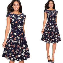Load image into Gallery viewer, Women Elegant Summer Solid Color Ruched Cap Sleeve Casual Wear To Work Office Party Fitted Skater A-Line Swing Dress EA067