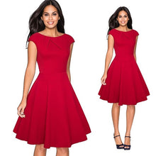 Load image into Gallery viewer, Women Elegant Summer Solid Color Ruched Cap Sleeve Casual Wear To Work Office Party Fitted Skater A-Line Swing Dress EA067