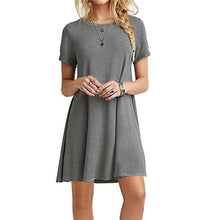 Load image into Gallery viewer, Women Boho solid blue Dress Chiffon Summer Party Evening Beach Mini Dress Sexy Women Clothes Short Sleeve Sundress
