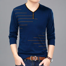 Load image into Gallery viewer, Liseaven Men T Shirt Long Sleeve V-Neck T-Shirt Knitted tshirt Men's Fashion Slim Fit Brand New Tops &amp; Tees
