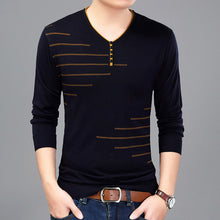 Load image into Gallery viewer, Liseaven Men T Shirt Long Sleeve V-Neck T-Shirt Knitted tshirt Men's Fashion Slim Fit Brand New Tops &amp; Tees
