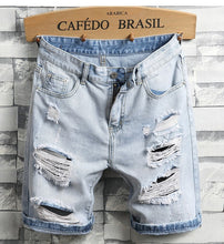 Load image into Gallery viewer, Men Light Blue Denim Shorts Holes Short Jeans High Quality Men Straight Casual Jean Shorts Knee Length Denim Shorts
