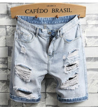 Load image into Gallery viewer, Men Light Blue Denim Shorts Holes Short Jeans High Quality Men Straight Casual Jean Shorts Knee Length Denim Shorts
