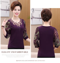 Load image into Gallery viewer, Hollow Out 2020 New Lace Blouse Shirt Older Women Half Sleeve Flower Printed Plus Size Transparent Chiffon Female tops 901F5
