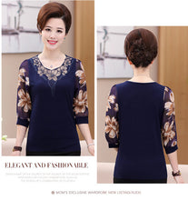 Load image into Gallery viewer, Hollow Out 2020 New Lace Blouse Shirt Older Women Half Sleeve Flower Printed Plus Size Transparent Chiffon Female tops 901F5
