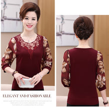 Load image into Gallery viewer, Hollow Out 2020 New Lace Blouse Shirt Older Women Half Sleeve Flower Printed Plus Size Transparent Chiffon Female tops 901F5
