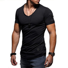 Load image into Gallery viewer, 2020 New V collar T shirt  Men Fitness Bodybulding T shirts High Street Summer Short Sleeve Zipper t-shirts tops Plus Size S-5XL
