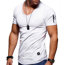 Load image into Gallery viewer, 2020 New V collar T shirt  Men Fitness Bodybulding T shirts High Street Summer Short Sleeve Zipper t-shirts tops Plus Size S-5XL
