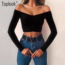 Load image into Gallery viewer, Toplook Sexy T Shirt  Women  Long Sleeve Spring Summer Off Shoulder Crop Top Tops Black Red Tshirt Top Streetwear 2019
