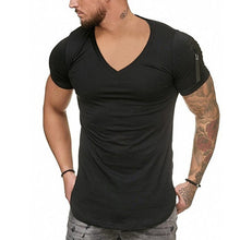 Load image into Gallery viewer, Short Sleeve zipper shoulder streetwear hip hop summer t shirt men Longline curved hem tshirt slim funny t-shirt Plus Size S-3XL
