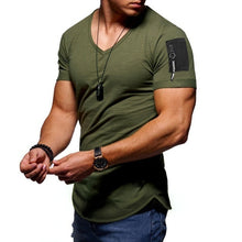 Load image into Gallery viewer, Short Sleeve zipper shoulder streetwear hip hop summer t shirt men Longline curved hem tshirt slim funny t-shirt Plus Size S-3XL
