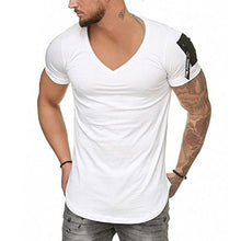 Load image into Gallery viewer, Short Sleeve zipper shoulder streetwear hip hop summer t shirt men Longline curved hem tshirt slim funny t-shirt Plus Size S-3XL
