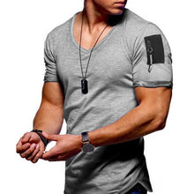 Load image into Gallery viewer, Short Sleeve zipper shoulder streetwear hip hop summer t shirt men Longline curved hem tshirt slim funny t-shirt Plus Size S-3XL
