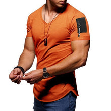 Load image into Gallery viewer, Short Sleeve zipper shoulder streetwear hip hop summer t shirt men Longline curved hem tshirt slim funny t-shirt Plus Size S-3XL
