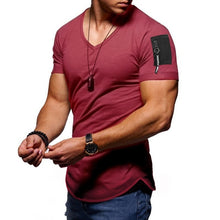 Load image into Gallery viewer, Short Sleeve zipper shoulder streetwear hip hop summer t shirt men Longline curved hem tshirt slim funny t-shirt Plus Size S-3XL
