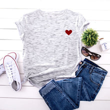Load image into Gallery viewer, JCGO Summer Cotton Women Heart Print T Shirt S-5XL Plus Size Short Sleeve Tees Tops Casual Simple O-Neck Female TShirts
