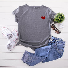 Load image into Gallery viewer, JCGO Summer Cotton Women Heart Print T Shirt S-5XL Plus Size Short Sleeve Tees Tops Casual Simple O-Neck Female TShirts
