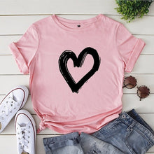 Load image into Gallery viewer, JCGO Summer Cotton Women Heart Print T Shirt S-5XL Plus Size Short Sleeve Tees Tops Casual Simple O-Neck Female TShirts
