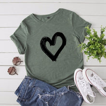 Load image into Gallery viewer, JCGO Summer Cotton Women Heart Print T Shirt S-5XL Plus Size Short Sleeve Tees Tops Casual Simple O-Neck Female TShirts
