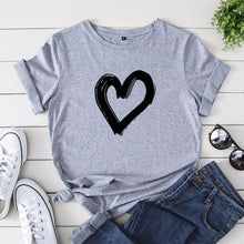 Load image into Gallery viewer, JCGO Summer Cotton Women Heart Print T Shirt S-5XL Plus Size Short Sleeve Tees Tops Casual Simple O-Neck Female TShirts
