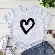 Load image into Gallery viewer, JCGO Summer Cotton Women Heart Print T Shirt S-5XL Plus Size Short Sleeve Tees Tops Casual Simple O-Neck Female TShirts
