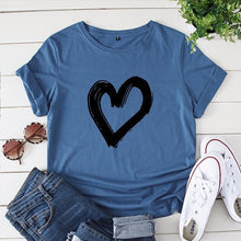 Load image into Gallery viewer, JCGO Summer Cotton Women Heart Print T Shirt S-5XL Plus Size Short Sleeve Tees Tops Casual Simple O-Neck Female TShirts
