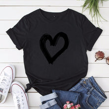 Load image into Gallery viewer, JCGO Summer Cotton Women Heart Print T Shirt S-5XL Plus Size Short Sleeve Tees Tops Casual Simple O-Neck Female TShirts

