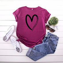 Load image into Gallery viewer, JCGO Summer Cotton Women Heart Print T Shirt S-5XL Plus Size Short Sleeve Tees Tops Casual Simple O-Neck Female TShirts
