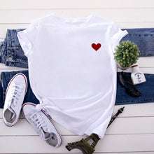 Load image into Gallery viewer, JCGO Summer Cotton Women Heart Print T Shirt S-5XL Plus Size Short Sleeve Tees Tops Casual Simple O-Neck Female TShirts
