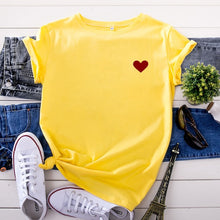 Load image into Gallery viewer, JCGO Summer Cotton Women Heart Print T Shirt S-5XL Plus Size Short Sleeve Tees Tops Casual Simple O-Neck Female TShirts
