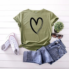 Load image into Gallery viewer, JCGO Summer Cotton Women Heart Print T Shirt S-5XL Plus Size Short Sleeve Tees Tops Casual Simple O-Neck Female TShirts
