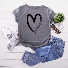 Load image into Gallery viewer, JCGO Summer Cotton Women Heart Print T Shirt S-5XL Plus Size Short Sleeve Tees Tops Casual Simple O-Neck Female TShirts
