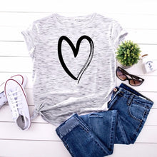 Load image into Gallery viewer, JCGO Summer Cotton Women Heart Print T Shirt S-5XL Plus Size Short Sleeve Tees Tops Casual Simple O-Neck Female TShirts
